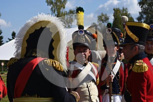 Military reenactors at Borodino battle historical reenactment in Russia