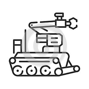 Military robot black line icon. Bomb-disposal robot or explosive ordnance disposal EOD. Innovation in technology. Sign for web