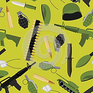 Military seamless pattern. Army background objects.