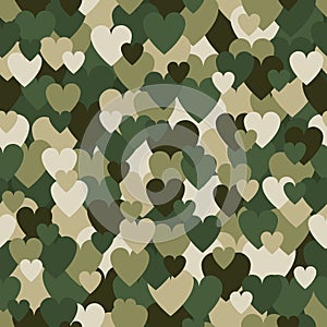 Military Seamless Pattern with Heart Spots. Camouflage Background