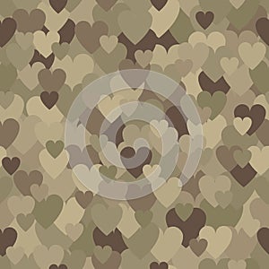 Military Seamless Pattern with Tan Heart Spots. Camouflage Background