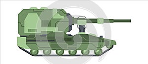Military self propelled artillery camouflage. Heavy caterpillar green sau howitzer mortal gun long range with large