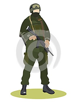 Military service, soldier in uniform, special forces camouflage. In minimalist style. Cartoon flat vector