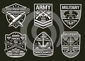 Military set monochrome vintage sticker