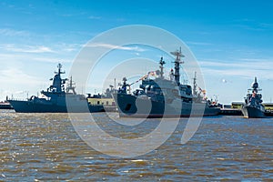 Military ships at the naval base.