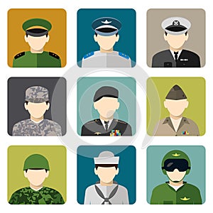 Military social network avatar icons set