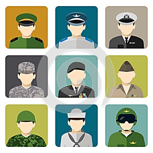Vojenský sociální síť ikony sada 