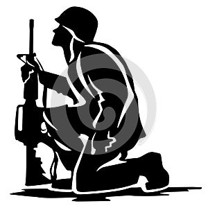 Military Soldier Kneeling Silhouette Vector Illustration