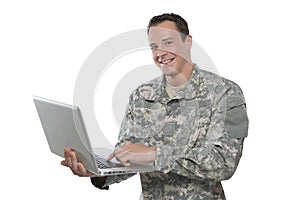 Military Soldier With A Laptop