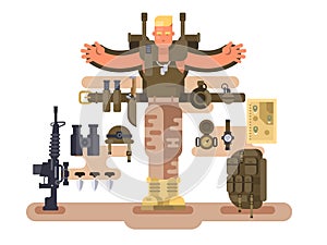 Military soldier rookie and ammunition design flat