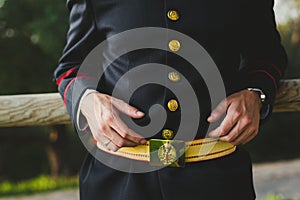 Military soldier wearing his dress uniform