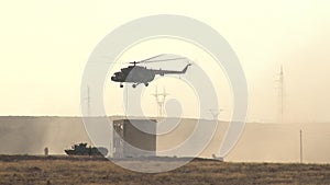 Military soldiers jump out of the helicopter,release of hostages