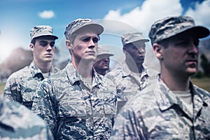 Military soldiers standing in boot camp