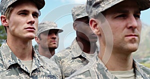 Military soldiers standing in boot camp 4k