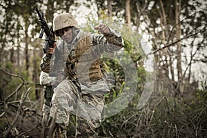 Military soldiers during training exercise with weapon