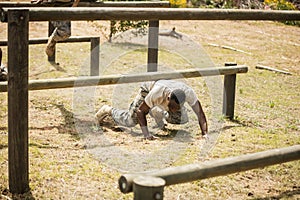 Military soldiers training on fitness trail