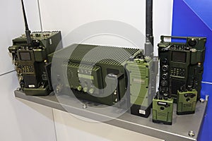 Military stationary radio station placed on a stand