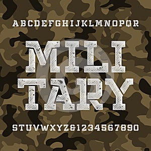 Military stencil alphabet font. Distressed type letters and numbers.