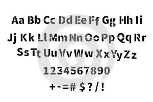 Military stencil font, latin letters with numbers on white