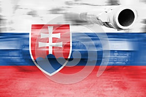 Military strength theme, motion blur tank Slovakia flag