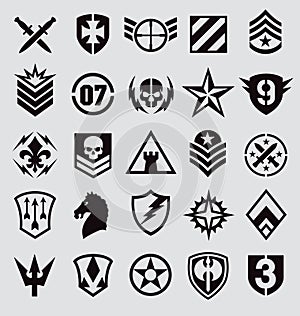 Military symbols icon set on gray