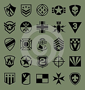Military symbols icon set on green