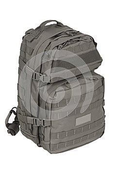 Military tactical backpack. Travel bag. Rucksack isolated on white back