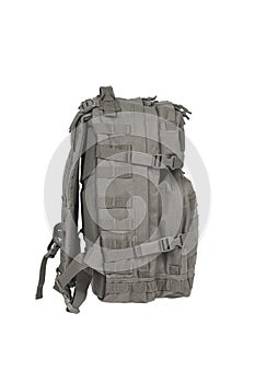 Military tactical backpack. Travel bag. Rucksack isolated on white back