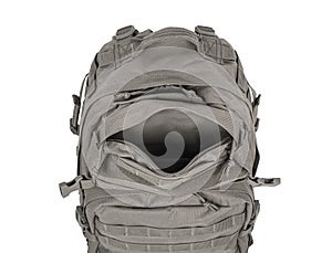 Military tactical backpack. Travel bag. Rucksack isolated on white back