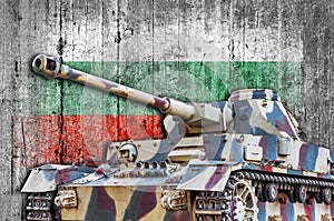 Military tank with concrete Bulgaria flag