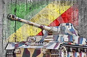 Military tank with concrete Congo Republic flag