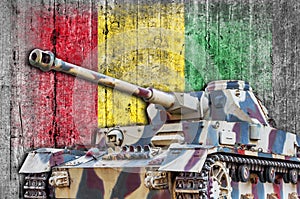 Military tank with concrete Guinea flag