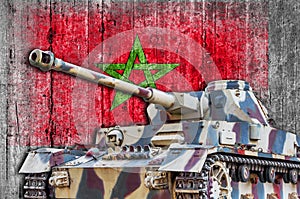 Military tank with concrete Marocco flag