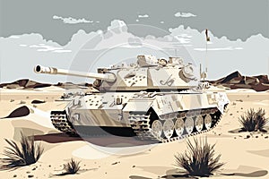 Military Tank in the desert realistic vector illustration