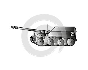 Military tank isolated on white. Armoured fighting vehicle designed for front-line combat, with heavy firepower, strong armour