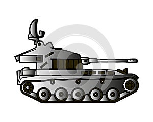 Military tank isolated on white. Armoured fighting vehicle designed for front-line combat, with heavy firepower, strong armour