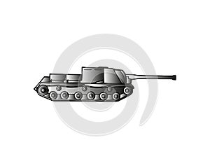 Military tank isolated on white. Armoured fighting vehicle designed for front-line combat, with heavy firepower, strong armour