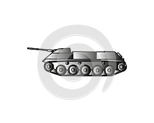 Military tank isolated on white. Armoured fighting vehicle designed for front-line combat, with heavy firepower, strong armour