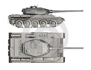 Military tank side and top view isolated on white