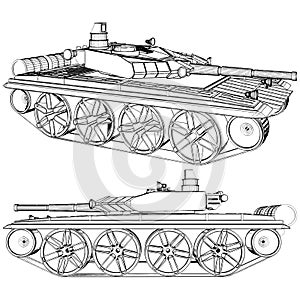 Military Tank Vector. Illustration Isolated On White Background.