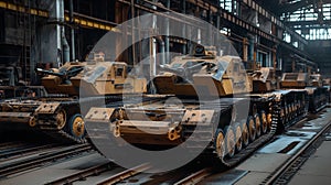 Military Tanks in Assembly Plant