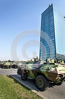 Military tanks invade city photo