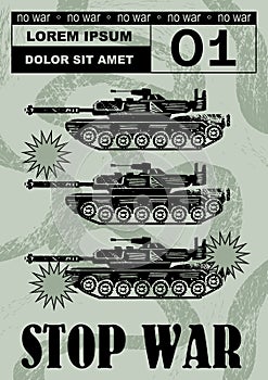 Military tanks Set of vector illustration