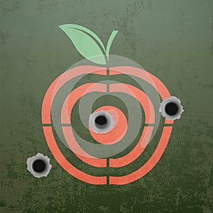 Military target in the form of fruit apple. Metal background wit