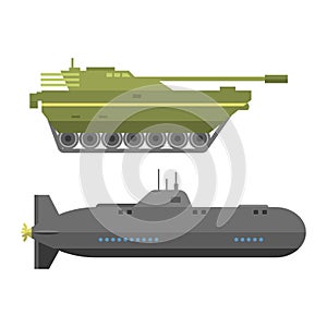 Military technic army war tanks and industry technic armor defense vector collection