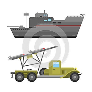 Military technic army war transport fighting industry technic armor defense vector collection