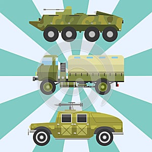 Military technic army war transport fighting industry technic armor defense vector collection