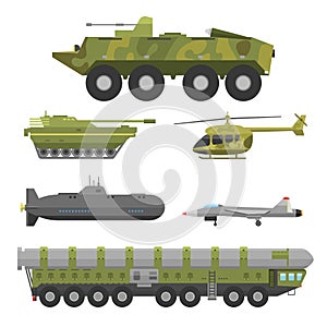 Military technic army war transport fighting industry technic armor defense vector collection