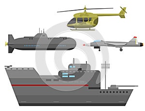 Military technic army war transport fighting industry technic armor defense vector collection