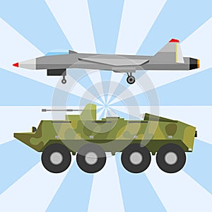 Military technic army war transport fighting industry technic armor defense vector collection